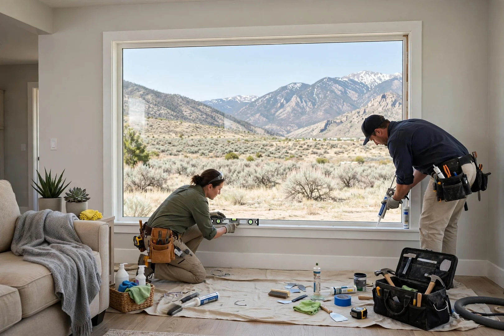 Large fixed picture window installed in a South Jordan living room wall