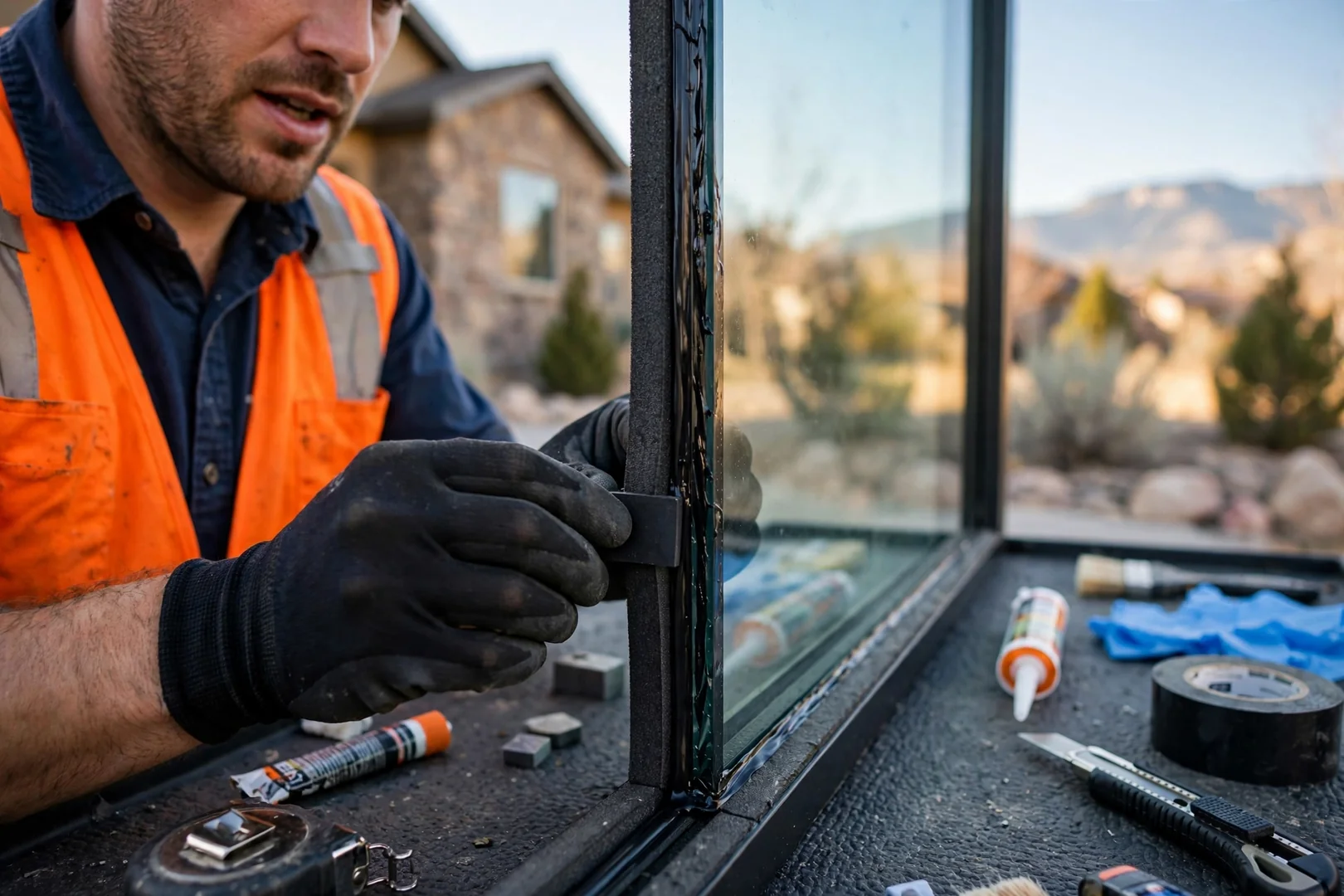 Close-up of insulated glass unit edge seal and warm-edge spacer before installation